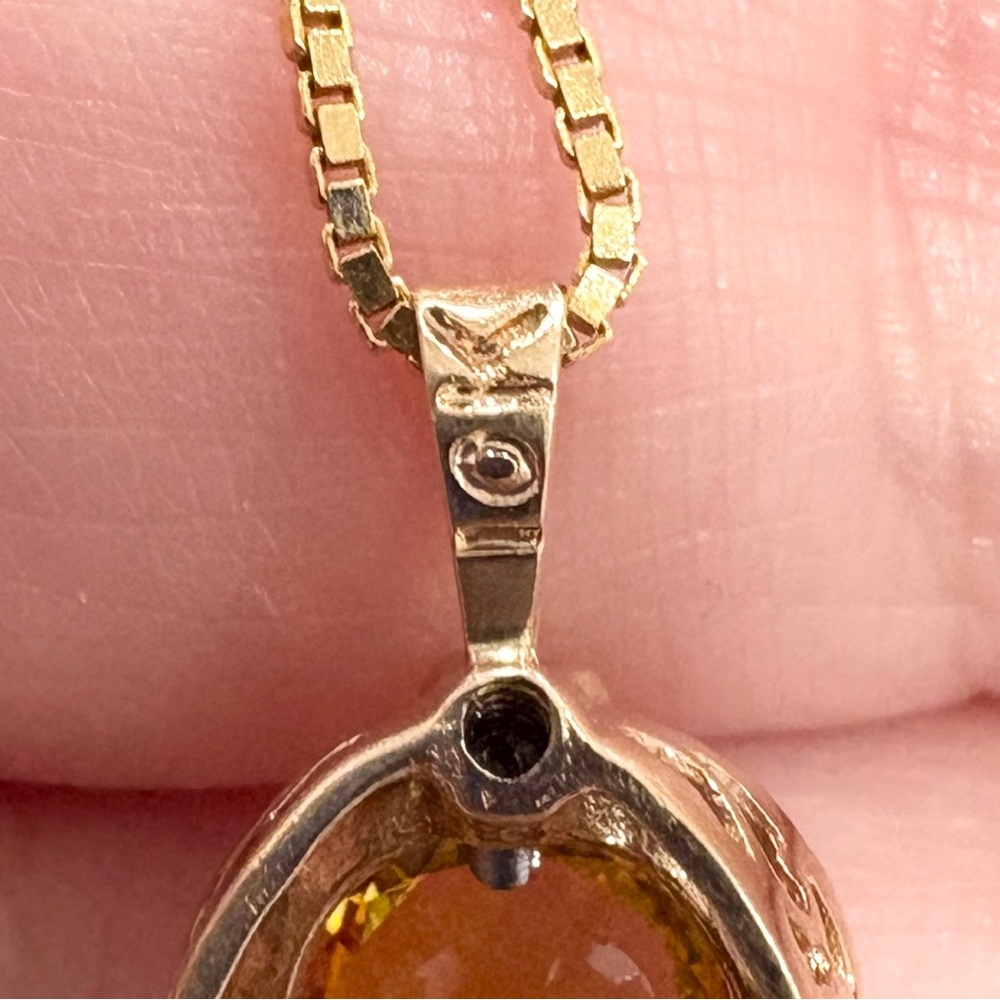 Vintage 10K Yellow Topaz Pendant, Small Petite, CZ Accent, Golden Regal Style - Picture 13 of 15